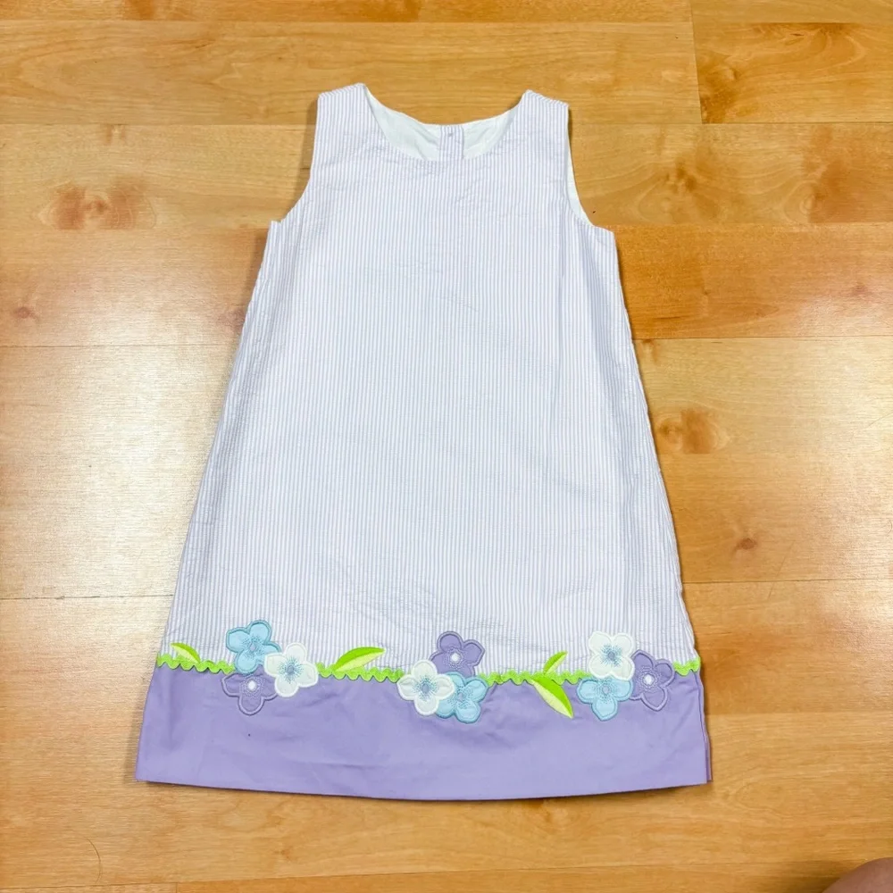 Gymboree Purple Sleeveless Floral Embroidered Cotton Seersucker Dress Girls 4T